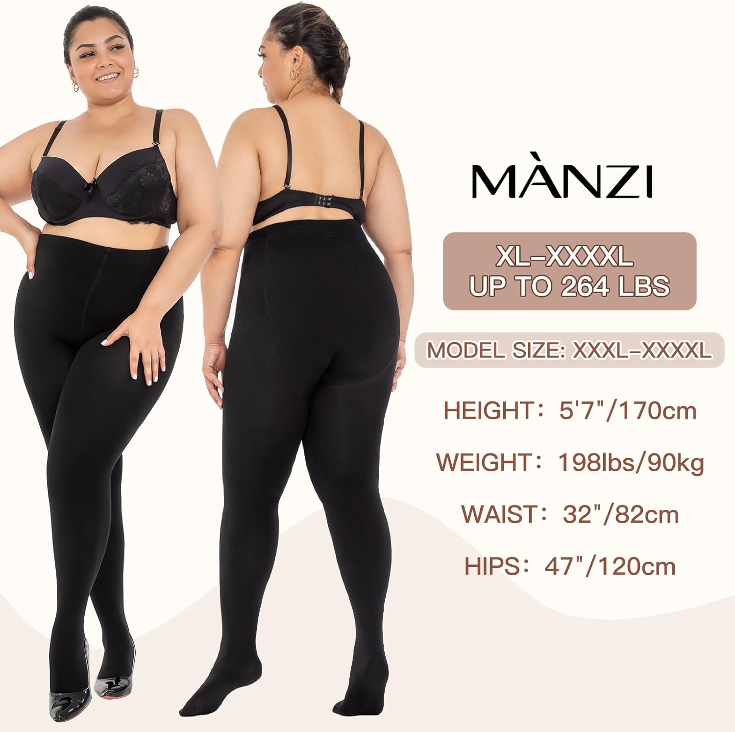MANZI 2 Pairs Women's Plus Size Fleece Lined Tights Black Opaque Thermal Tights Winter Warm Thick Stockings 400 Denier - Image 5