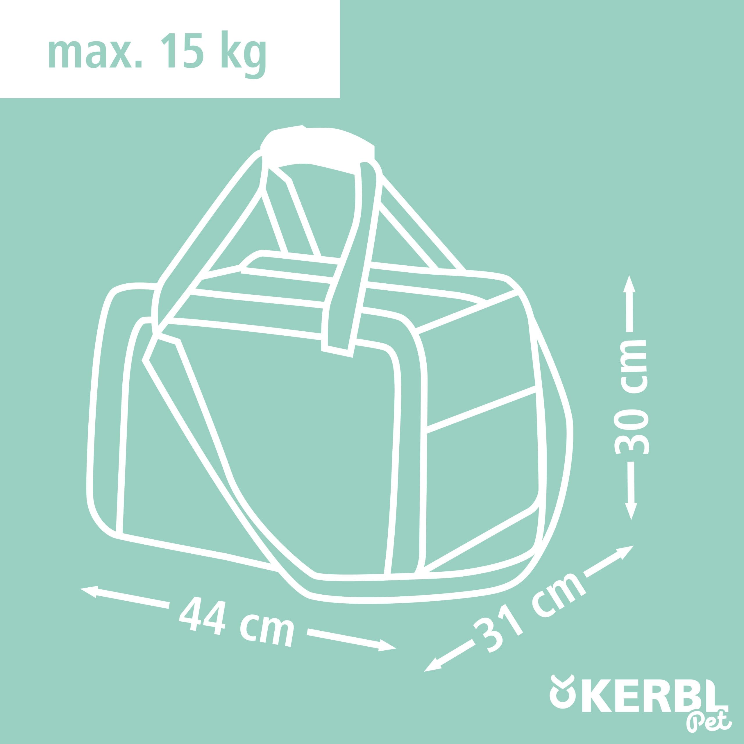 Kerbl Pet Tragetasche Vacation, Transporttasche, Transportbox, grau, 40 x 30 x 27 cm, für kleine Hunde und Katzen bis 15 kg, flugtauglich, Netz-Erweiterung, waschbar, Nylon-Gewebe