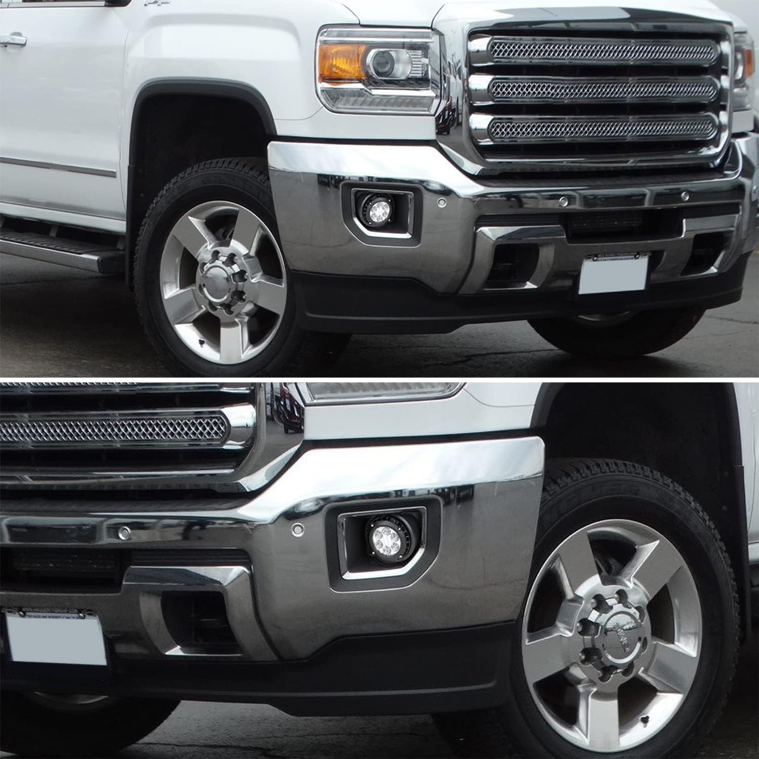SPEC-D TUNING Clear Driving LED Fog Lights +Built-In LED Bulbs + Switch Compatible with 2015-2018 GMC Sierra 2500HD 3500HD L+R Pair Assembly