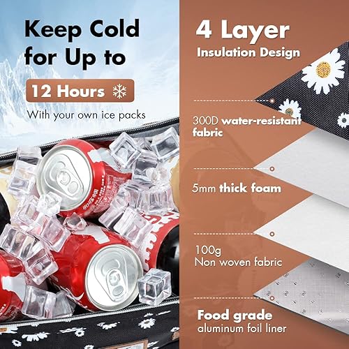 Miniatura 3 de Lekesky Lonchera para mujer, bonita bolsa de almuerzo aislada, bolsa de almuerzo para mujer, margarita