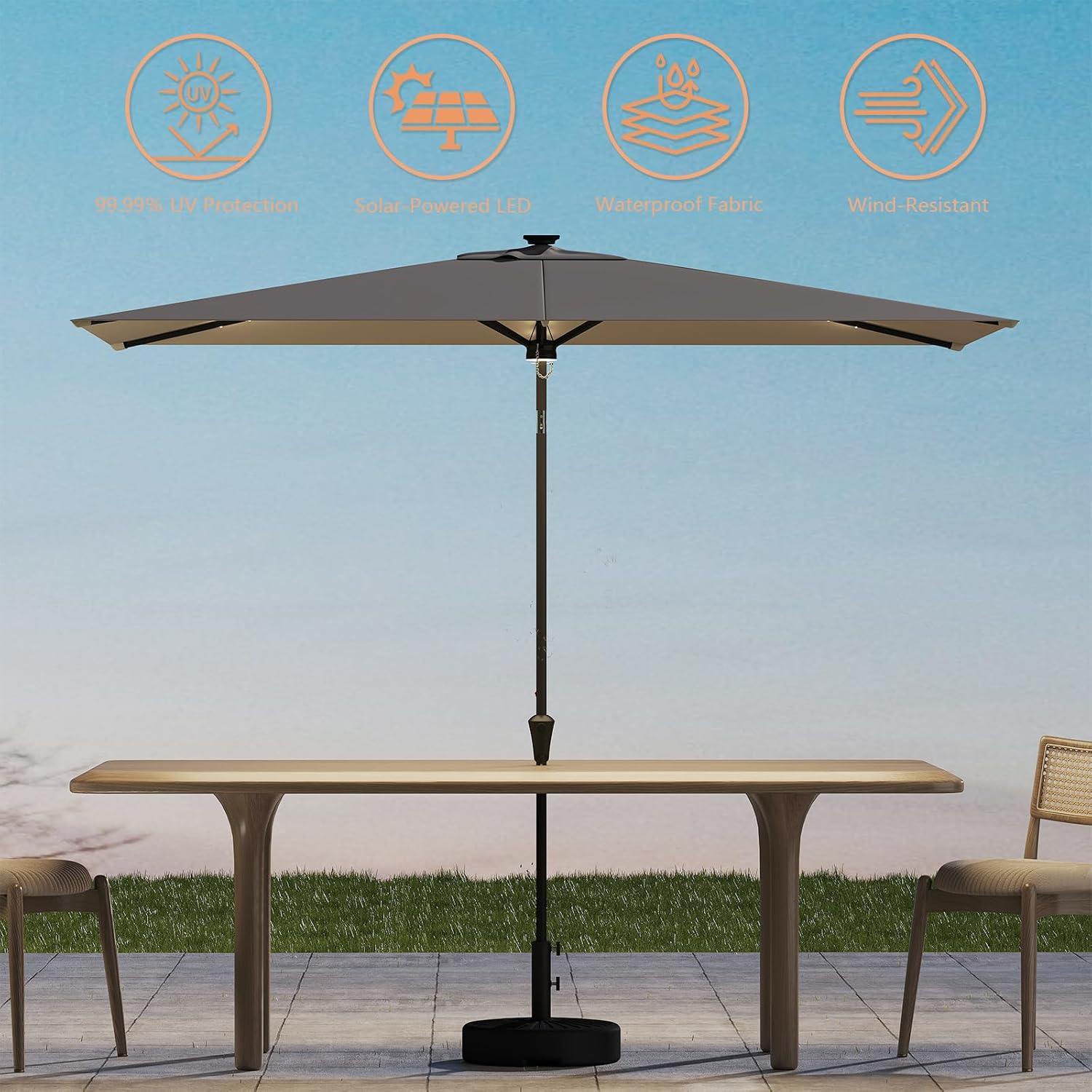 C-Hopetree Rectangular Outdoor Patio Market Umbrella with Solar LED Lights 6.5 x 10 ft
