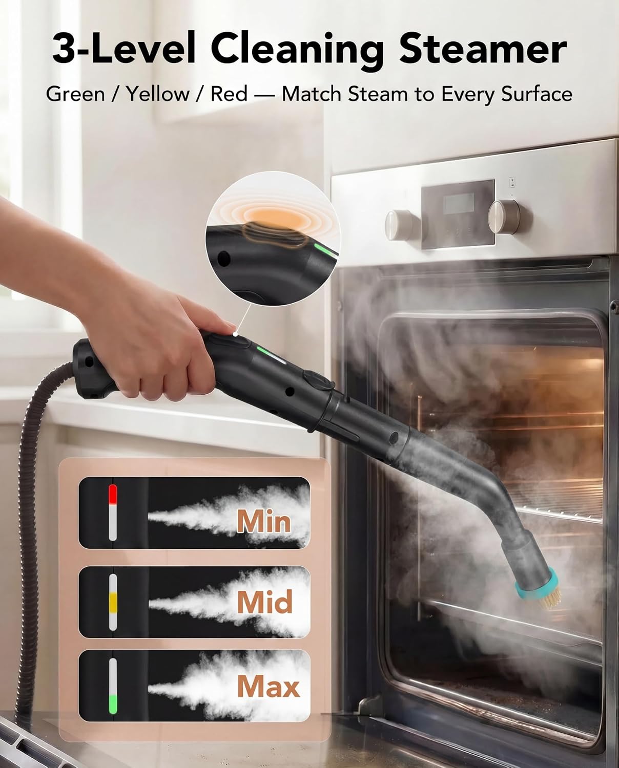 Homeasy Steam Cleaner for Home, 1500W Handheld Steamer for Cleaning with 3-Level Handle, 15s Heat-Up & 1.8L Large Tank, Portable Steamer for Car, Grout, Tile, Floor, Kitchen & Bathroom