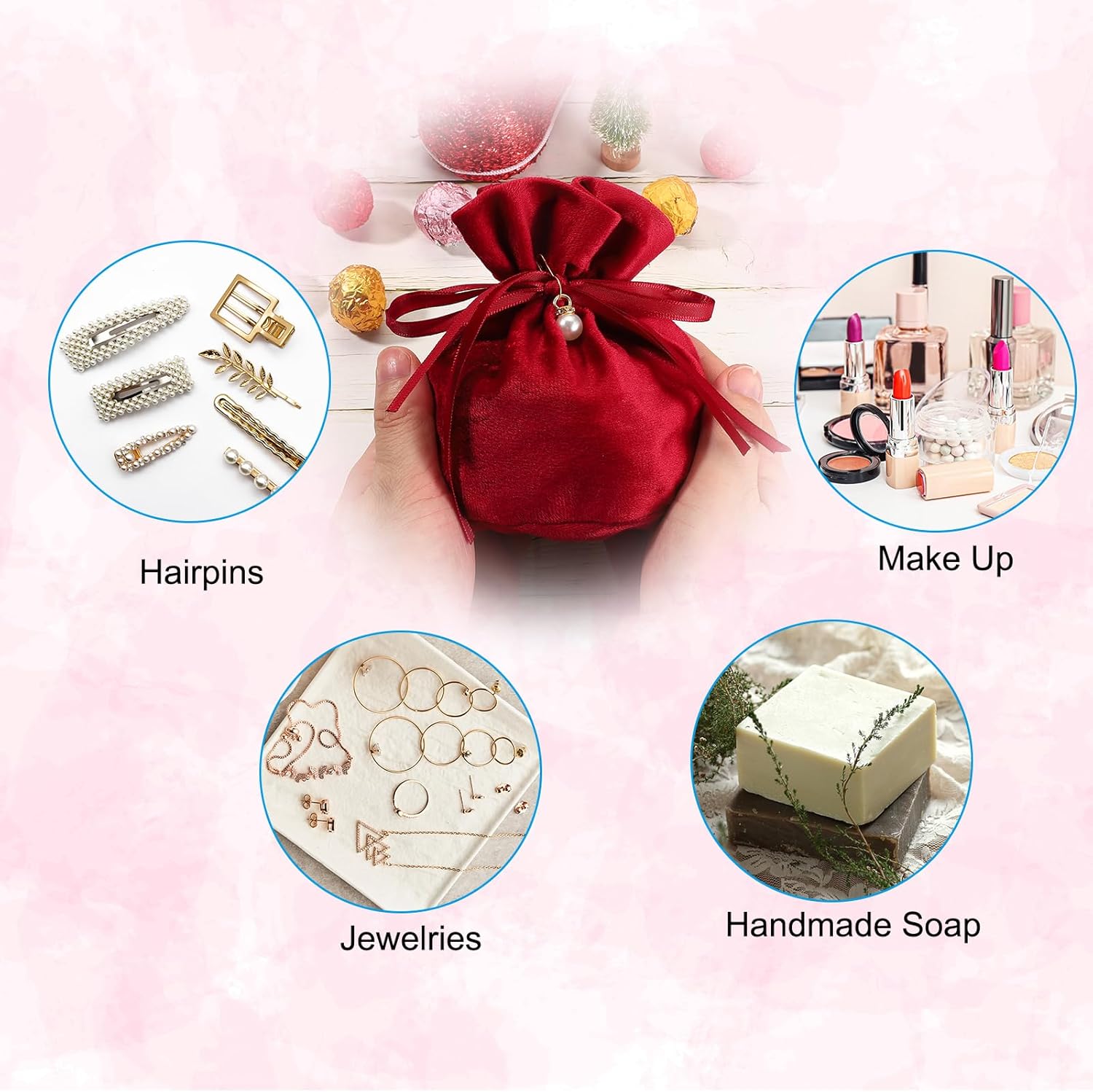 PATIKIL Velvet Drawstring Bags 6"x6", 10 Pcs Velvet Gift Bag with Pearl, Mini Candy Packaging Storage Pouches for Christmas Jewelry Webbing Party Favor, Burgundy - Image 4