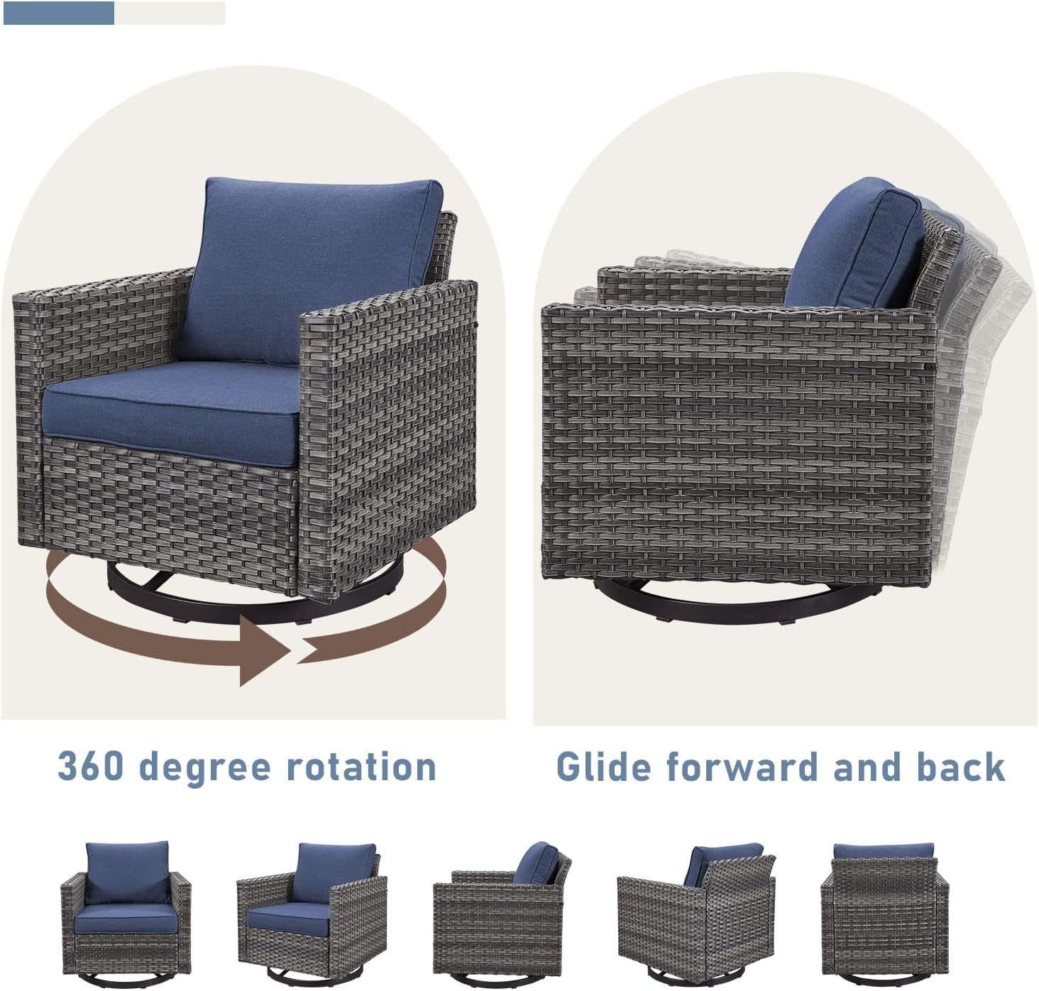 Patio Rocker Chairs Set of 4: Swivel Outdoor Wicker Furniture with Wide Armrests for Porch