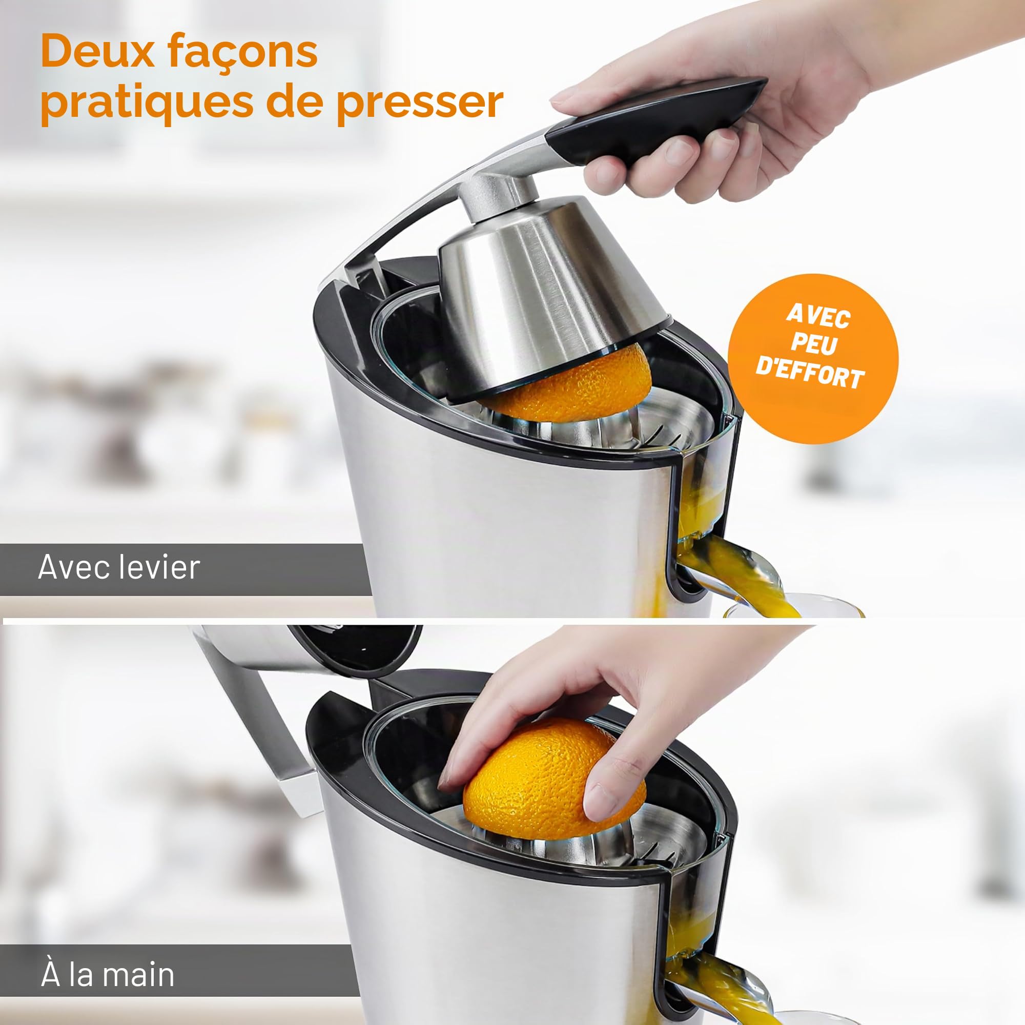 LEBENLANG Presse agrume electrique 600W - Cône en acier inoxydable & sans BPA I Presse-agrumes électriques I Juicer orange machine Presseur agrumes electriques Jus de fruit d'orange automatique