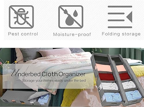 Miniatura 9 de Apstour Organizador de ropa debajo de la cama, bolsa de almacenamiento grande con divisores ajustables con tela duradera, asa reforzada, 4 ventanas