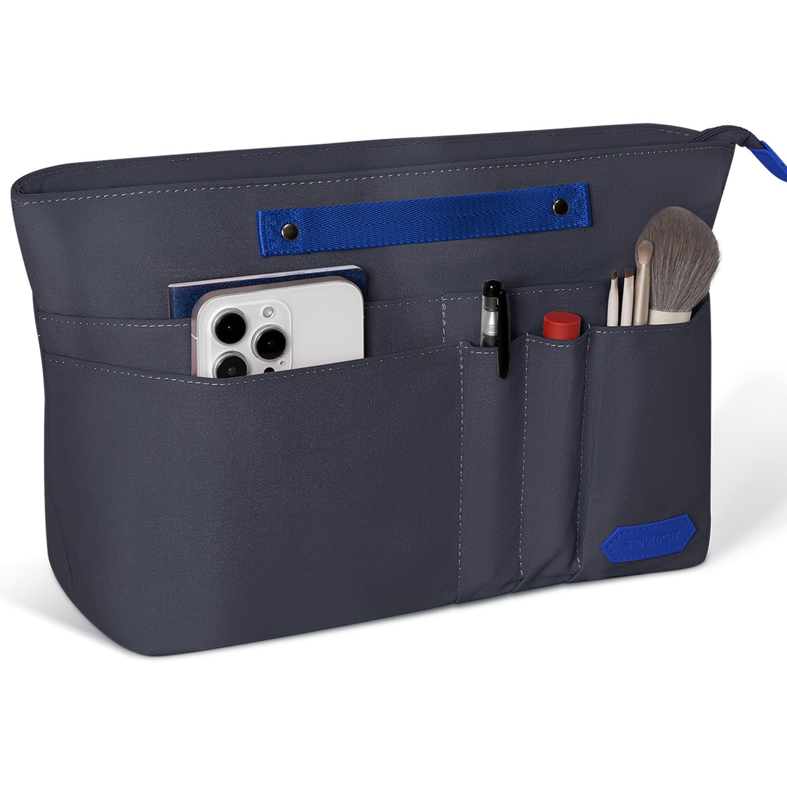 Bag Organizer for Handbags,Tote Bag Organizer Insert Zipper Bag for Women, Handbag Organiser Inside Liner with 15 Pockets, Degrey, XXS