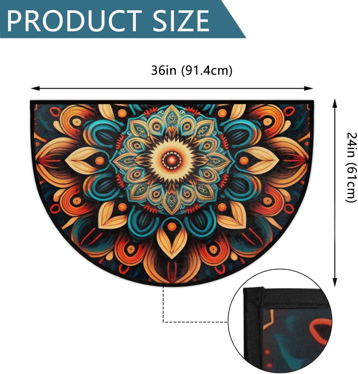 cfpolar Half Round Door Mat Flower Boho Floral Non-Slip Semi Circle Area Rug Washable Semi Circle Floor Rug for Indoor Outdoor Living Room Bathroom Kitchen Patio Hearth Rugs Home Decoration