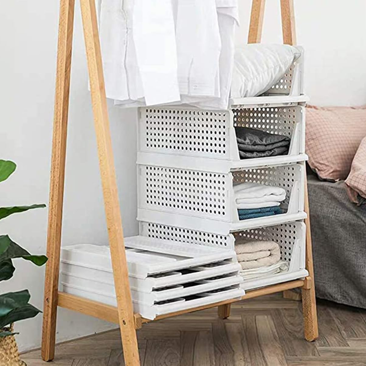 Este Paquete de 2 Cajas de Almacenamiento de plástico apilables - cajones Plegables para Ropa y Accesorios - soluciones para Ahorrar Espacio en armarios y organización del hogar