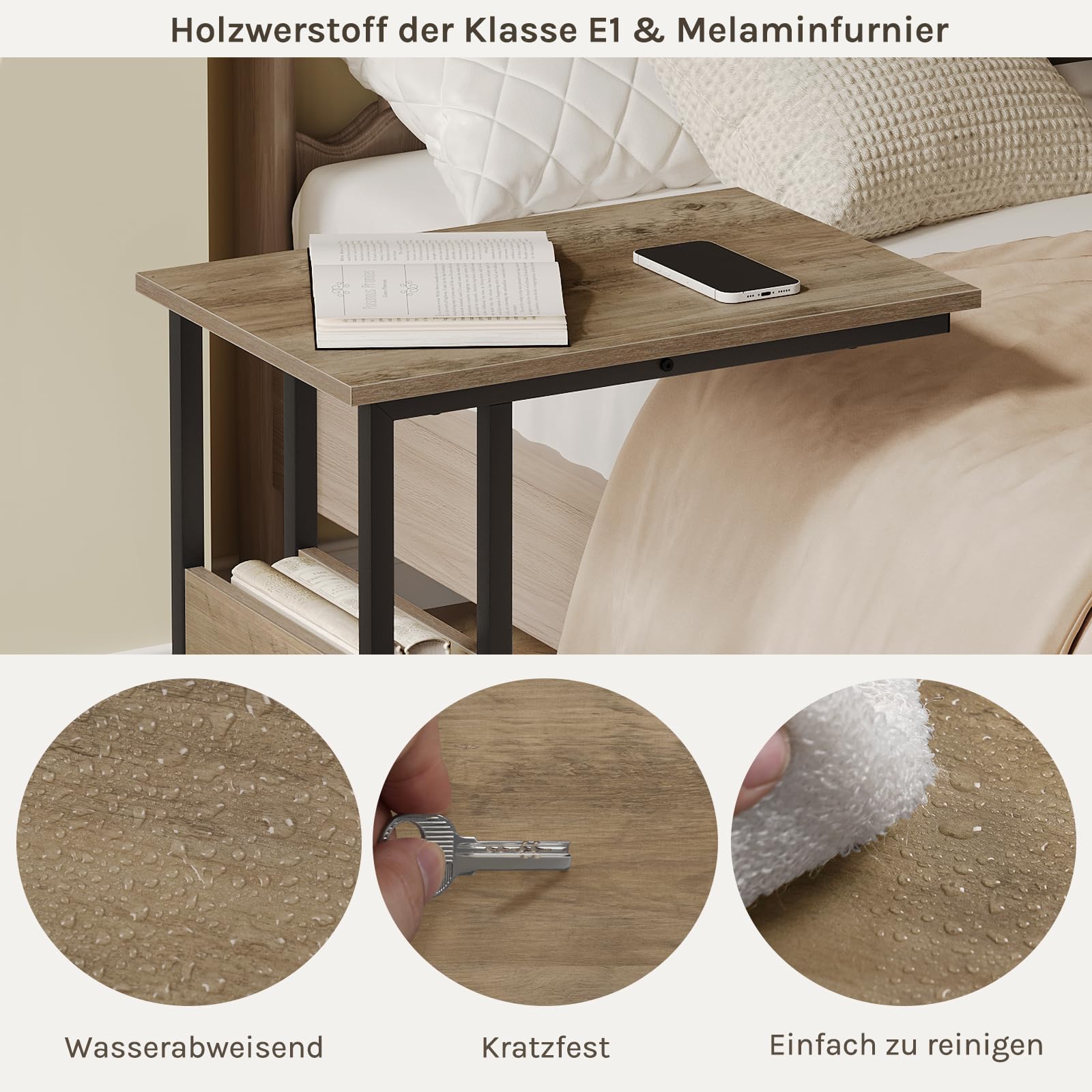 WOLTU Beistelltisch,Couchtisch C Form，Sofa Tisch mit seitliche Ablagefach