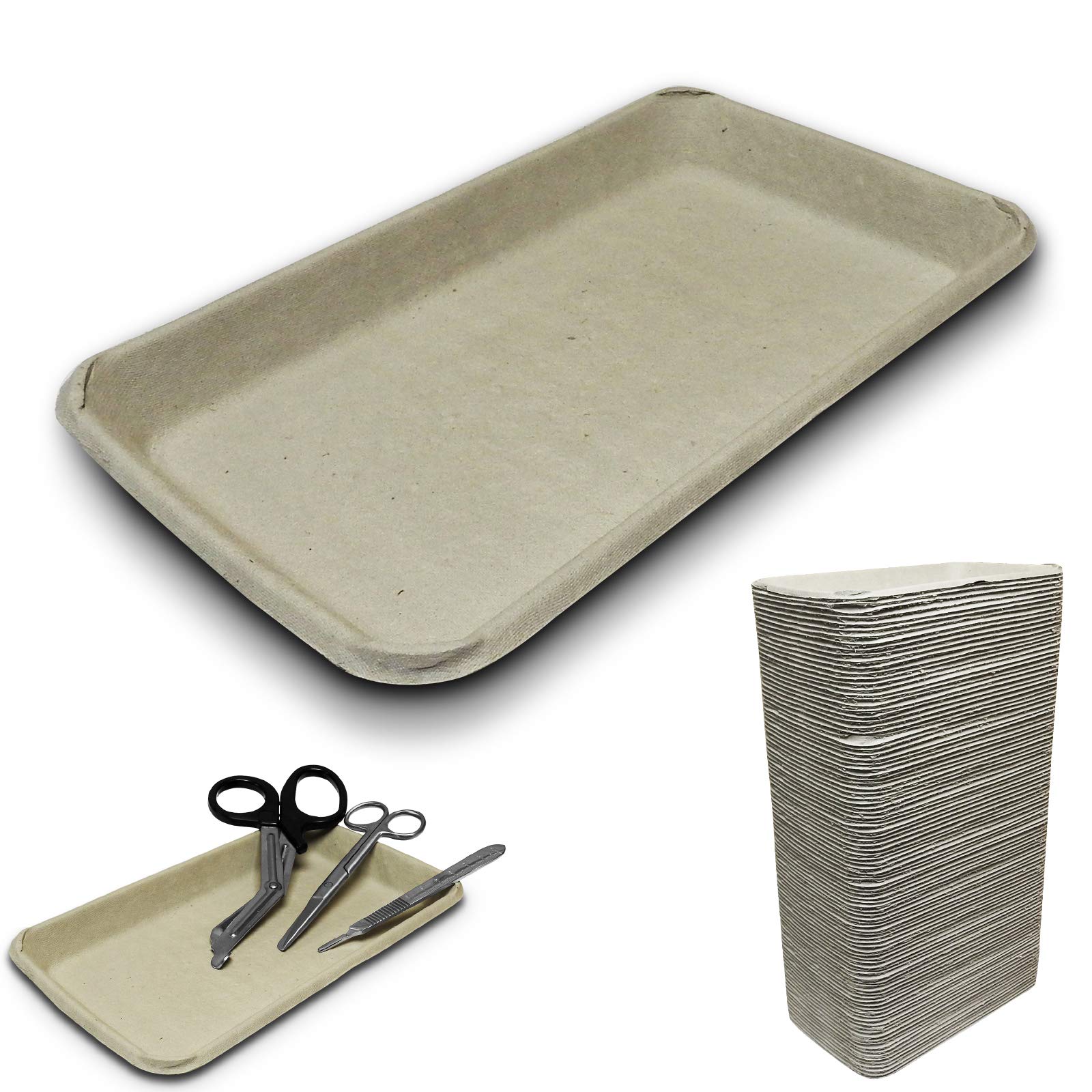 100 Pack | RE-GEN - Pulp Disposable Tray No3 | Made from Recycled Materials | Ideal for Holding Medical Instruments - (225 x 135 x 20mm)