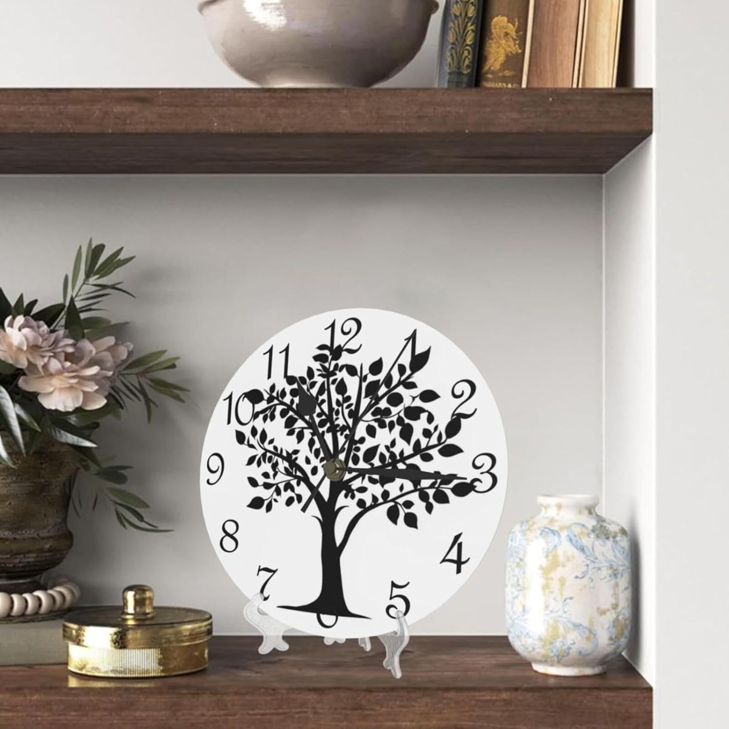 Wall Clock Tree Theme,Silent Non-Ticking Battery Operated 10 Inch,Nature Silhouette Style，Decorative for Living Room, Kitchen, Home,Bathroom, Bedroom,Black