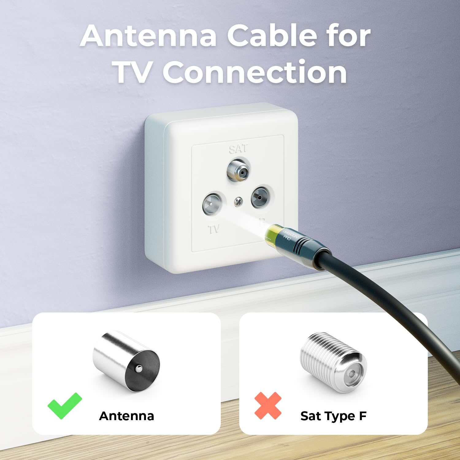 deleyCON 3,0m 4K TV Antenna Coassiale TV HDTV FULL HD - IEC Connettore a IEC Presa - Connettori Metallo - Analogico Digitale - Nero