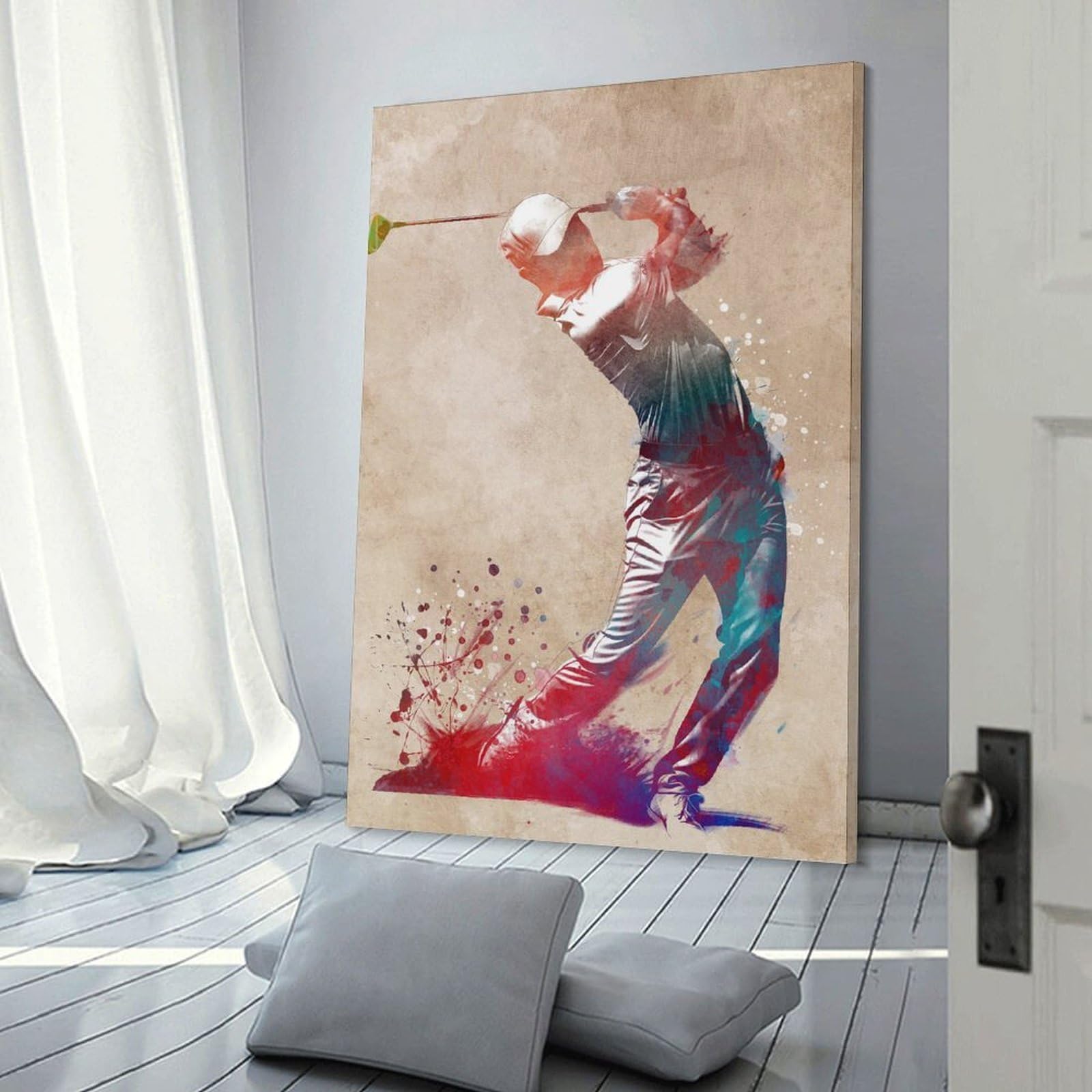 Junmoney Golf Swing Watercolor Art Room Decor Wall Art 16x24inch(40x60cm), for Corridors, Hallways Or Apartment Entries, Decorative Wall Art for Narrow Spaces