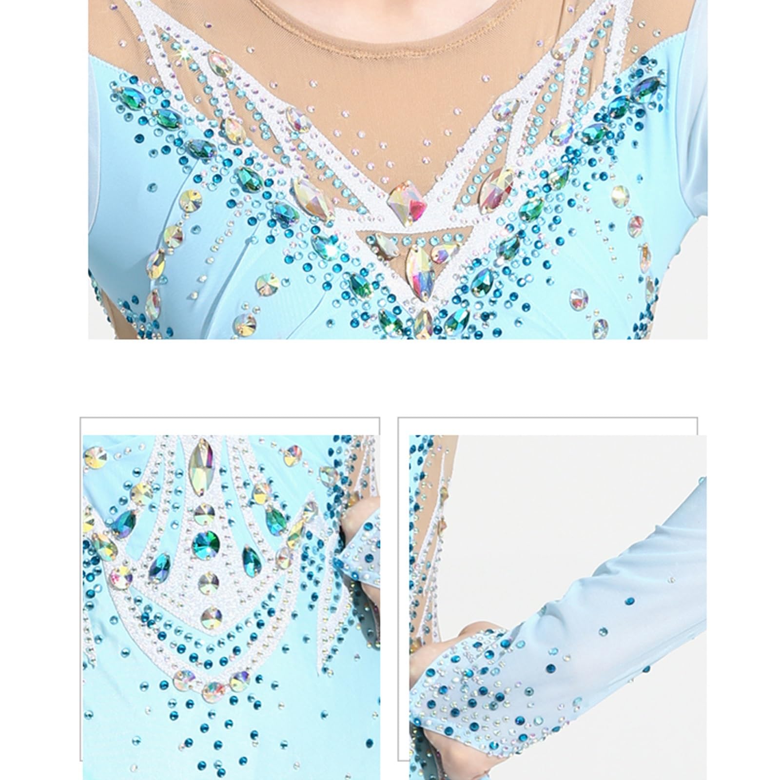 Trykoty Do Gimnastyki Artystycznej Dla Kobiet Z Długim Rękawem Rhinestone Sukienka Do Gimnastyki Unitards Elastan Oddychający