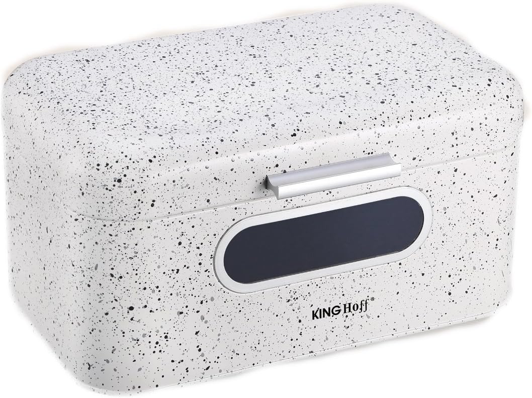 Kinghoff Classic Scatola Per Il Pane In Metallo Con Finestra - 3 Colori (Grigio Marmorizzato) - 30x19,5x15,8 Cm