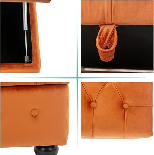 Miniatura 7 de Artechworks Mesa auxiliar rectangular de almacenamiento, otomana con botones, tapizado de terciopelo copetudo, otomana para dormitorio, sala de