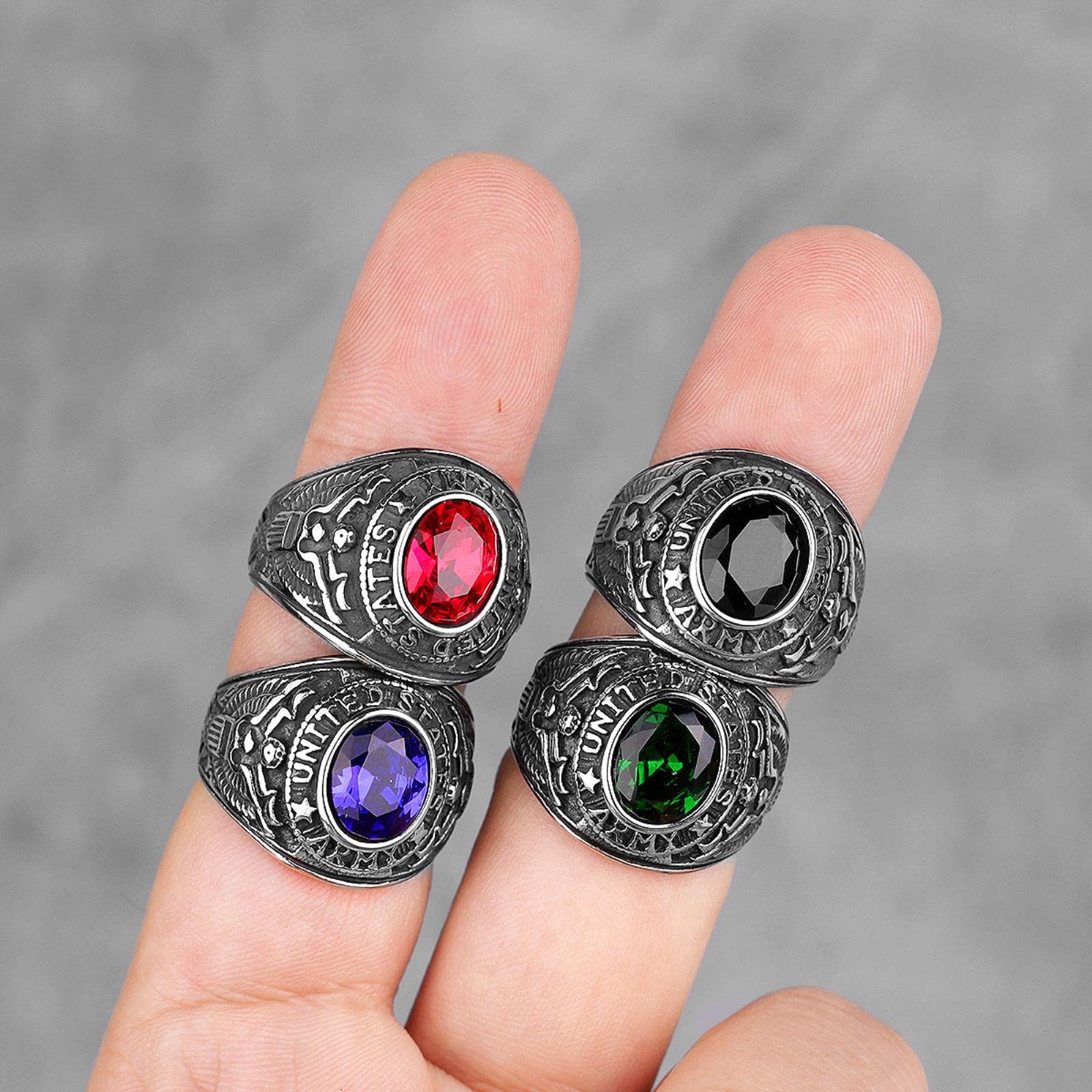 Stainless Steel Men Rings Rhinestone United States Army Punk Hip Hop for Biker Male Boyfriend Jewelry Creativity Gift Wholesale