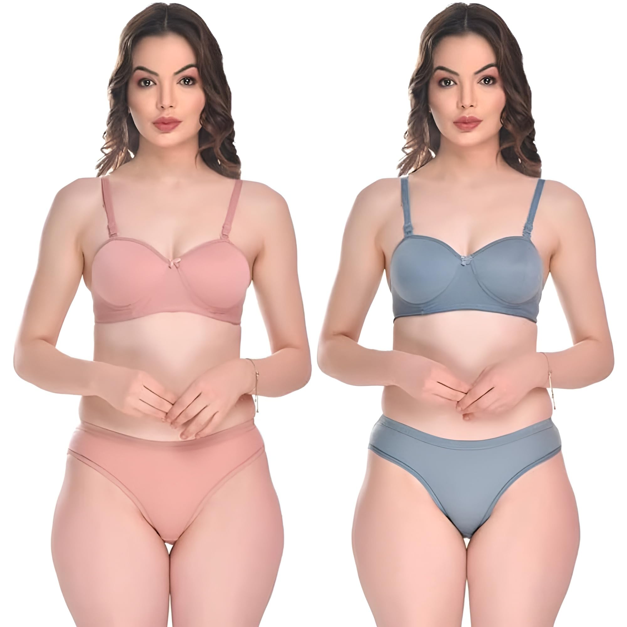 Women's Lingerie Set Half Padded Non-Wired Women Cotton Bra Panty Set Sexy Bra Panty Set - Pack of 2 Sets-picture-49