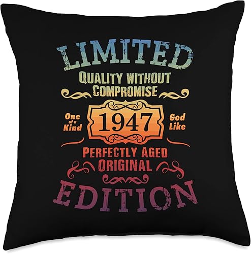 Birthday Costume Gift Idea Women Born 1947 Men Retro Birthday Year 1947 - Almohada vintage de 18 x 18 pulgadas, multicolor