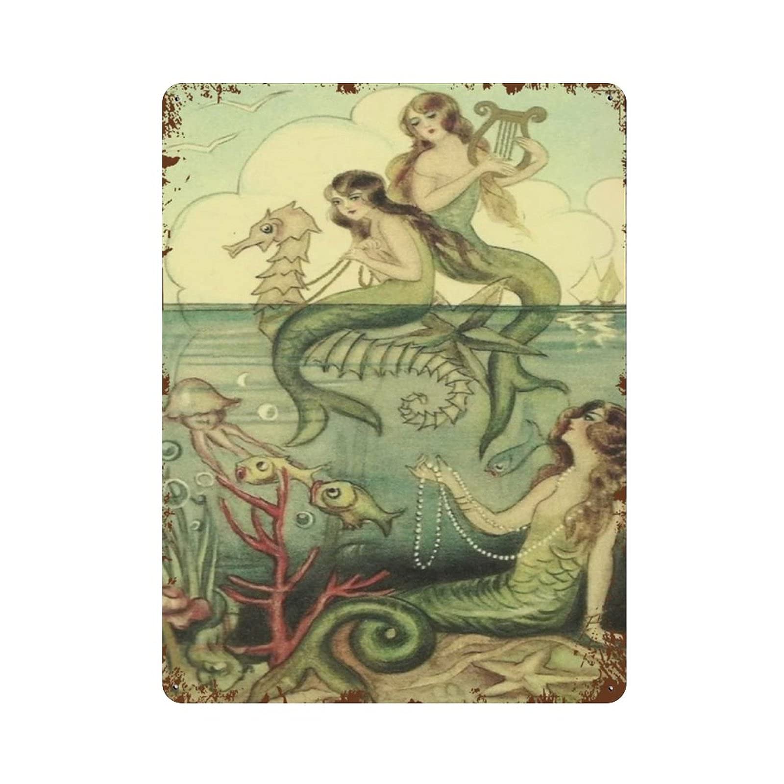 Hdadwy Mermaids Metal Tin Sign Vintage Tin Poster Metal Sign Wall Decoration Country Kitchen Home Garage Decor 16"X12"
