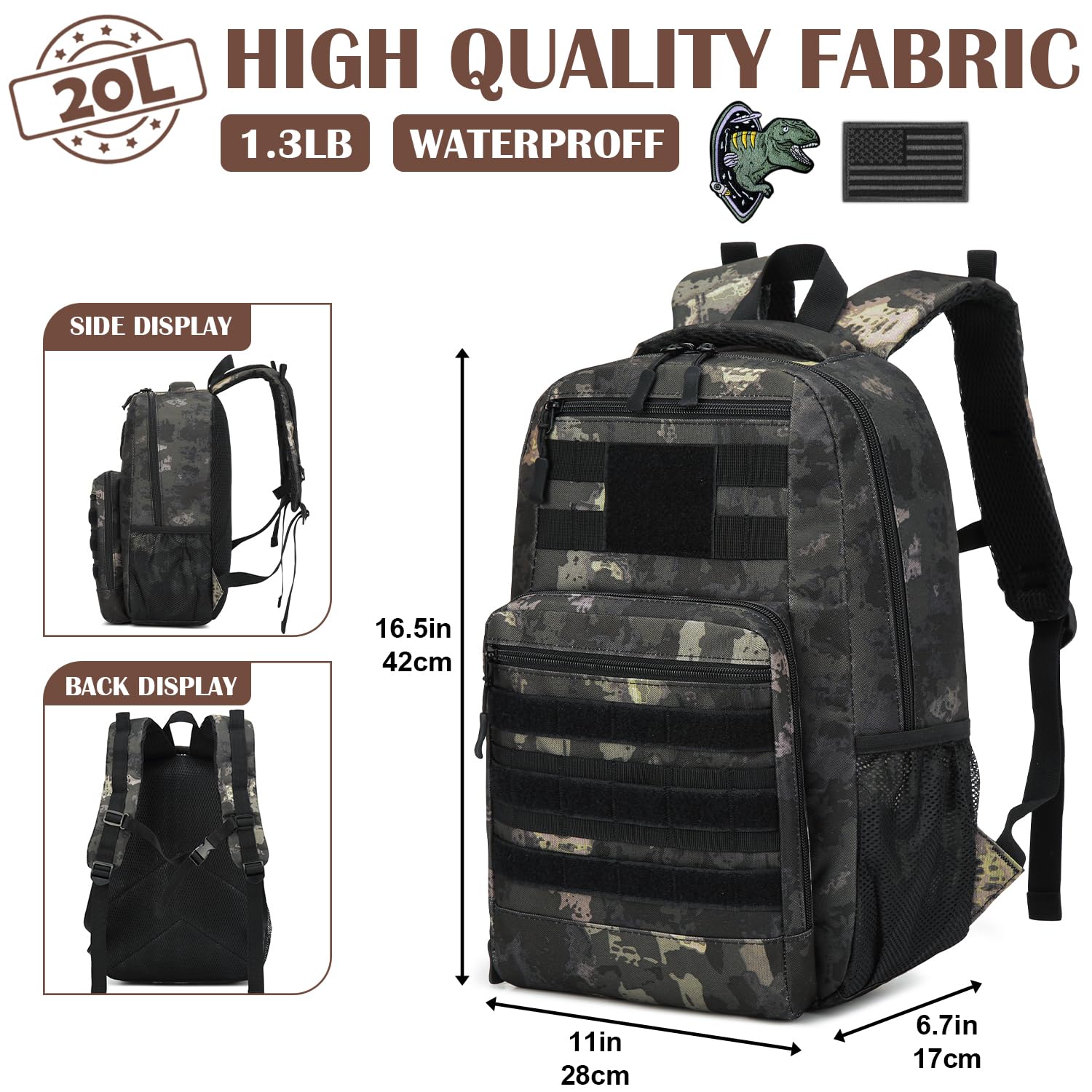 Mochila táctica para niños, mochila militar Molle para niños, mochila para escuela, al aire libre, camping