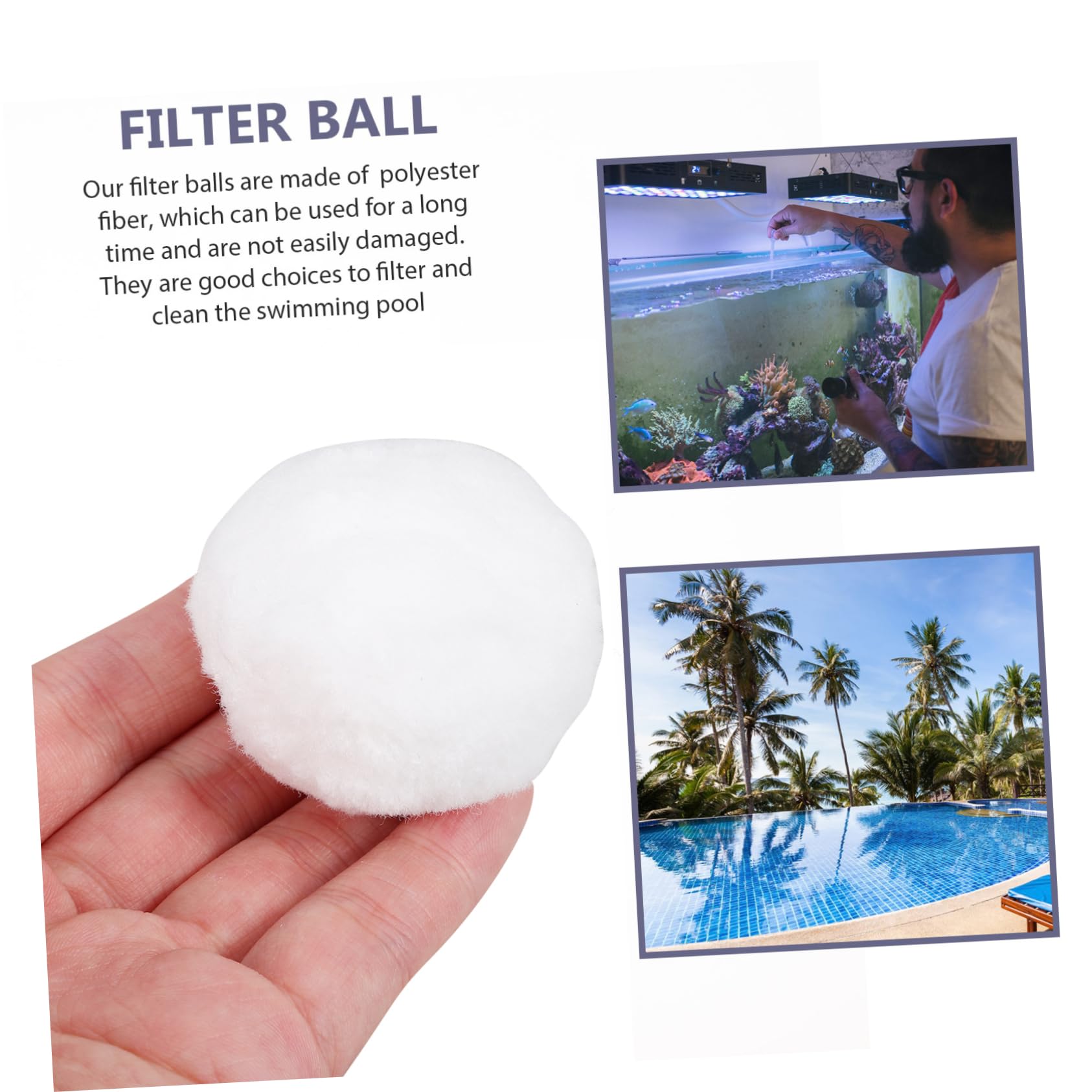 Sosoport Boules Filtrantes Réutilisables pour Piscine en Fibre de Polyester Blanc, Média de Filtration Haute Densité 700g, pour Usage Piscine