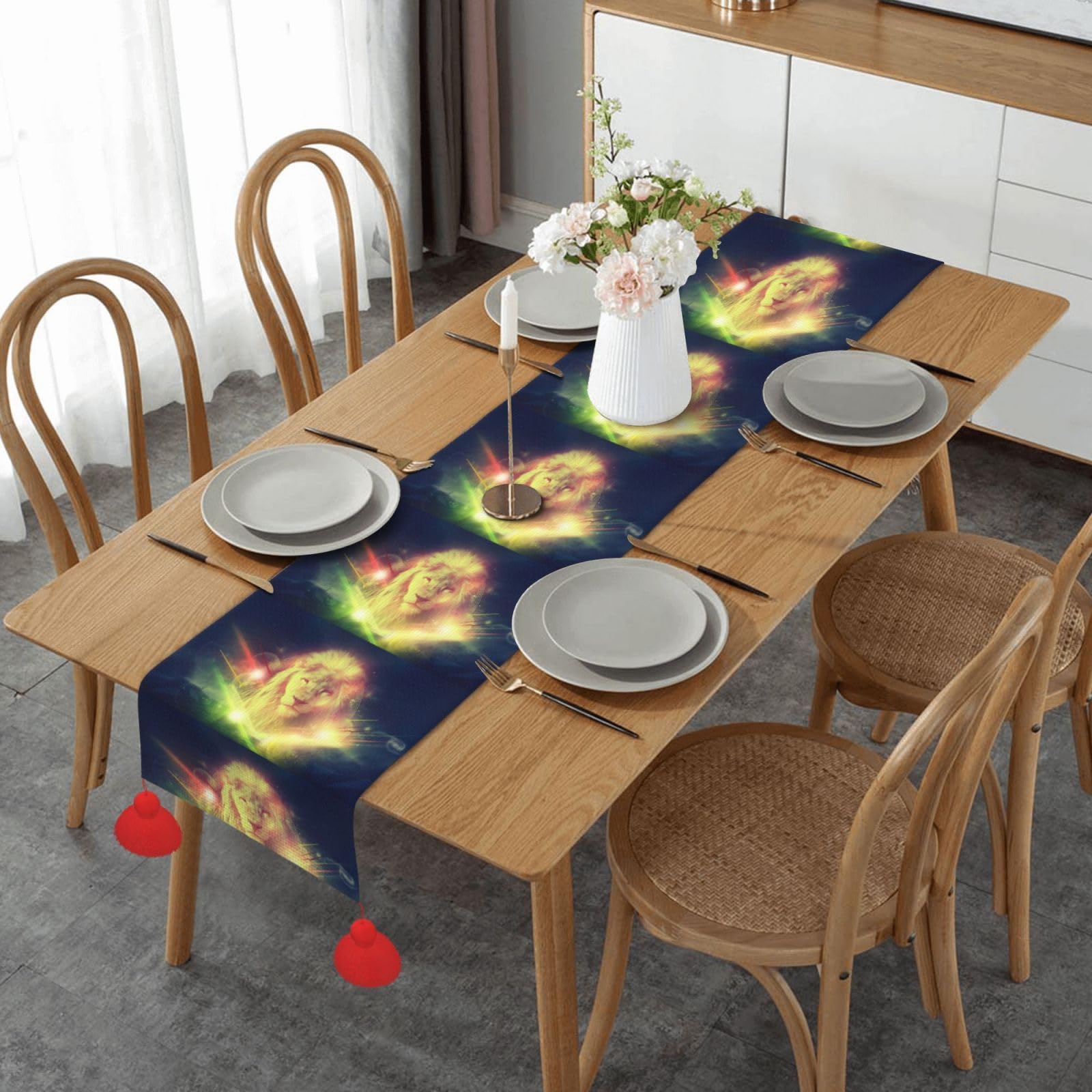Chemin de table de Noël anti-ennui pour rompre la monotonie des fêtes motif lion galaxie
