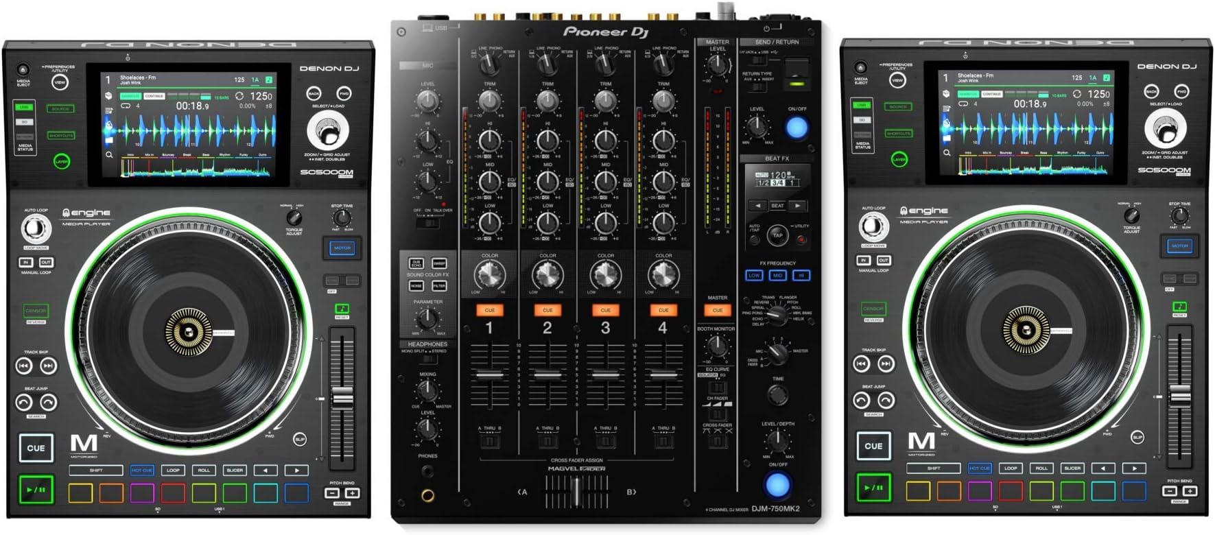 Denon DJ SC5000M Players + Pioneer DJ DJM-750MK2 Mixer Bundle