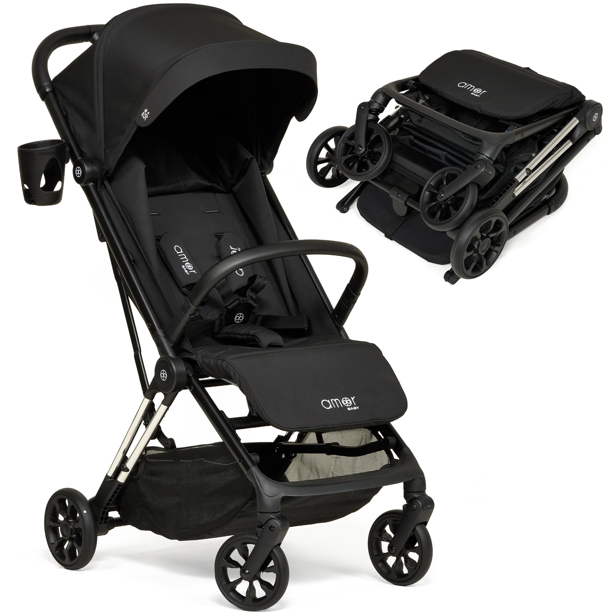 AMOR BABY Reisebuggy leichter Kinderwagen mit Einhand-Faltsystem klappbar kompakt für Reisen Auto Urlaub verstellbarer Sitz