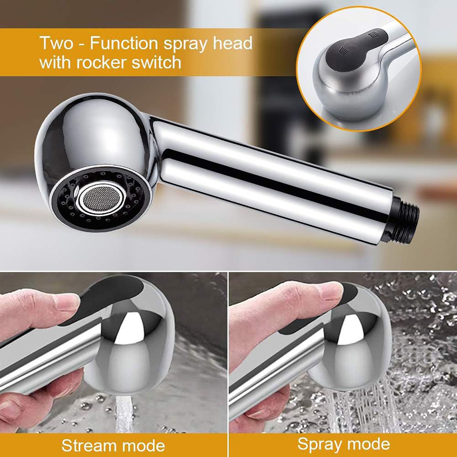 Alcachofa De Ducha Para Grifo Cocina, Recambio Grifo Fregadero, Con Boquilla 2 Funciones, Aireador de Ahorro de Agua, Extraible, Universal G 1/2 (Plateado)