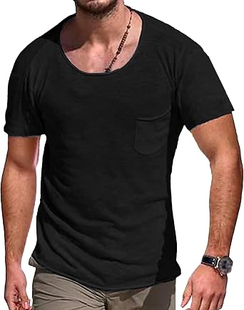 Mens Heritage Crewneck Pocket Tee Ultra Soft Cotton Pocket T-Shirt Lightweight Tee Male Casual Basic Tops