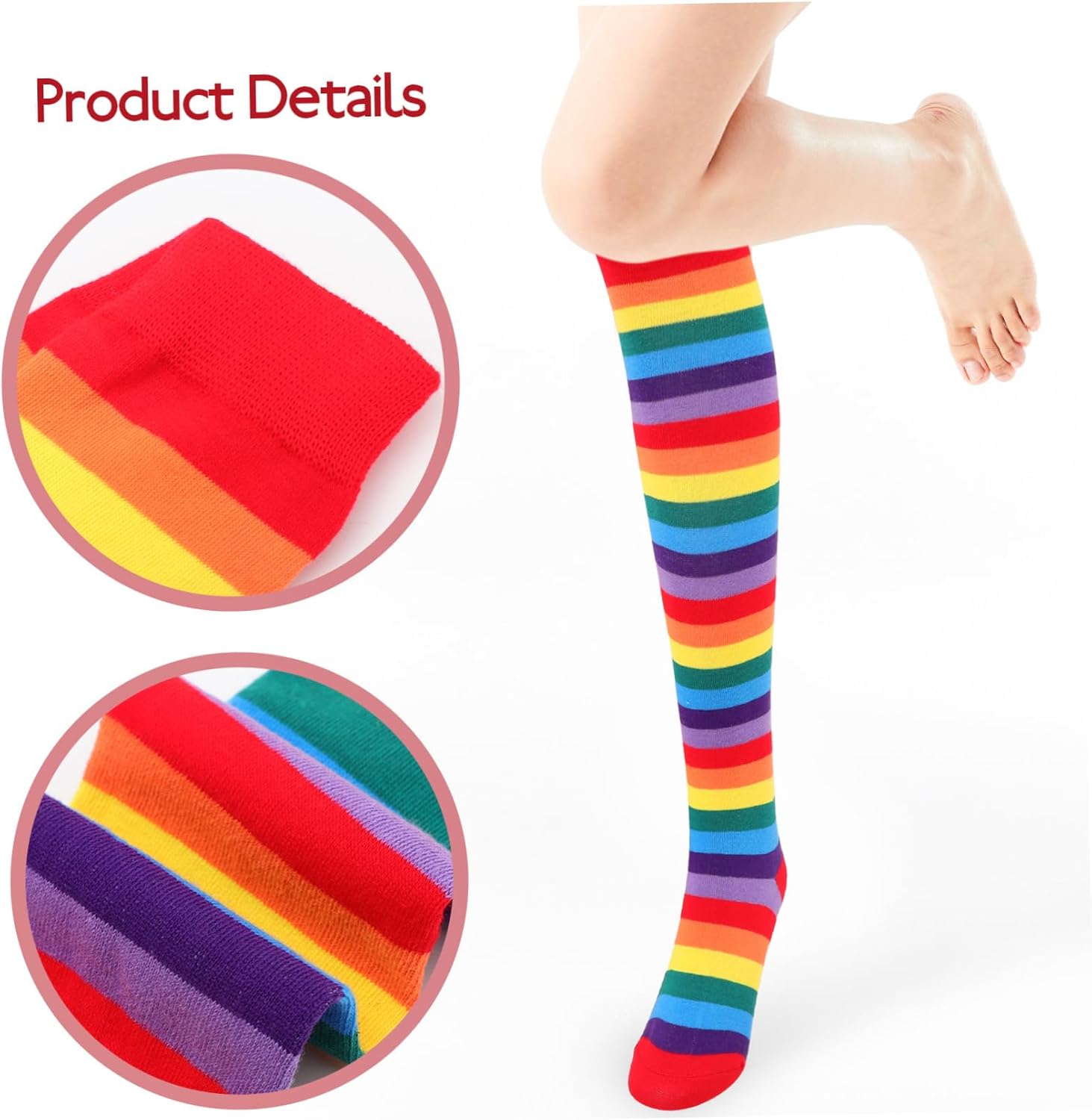 Gatuida 1Set Rainbow Thigh High Socks for Women Over Knee Stockings Arm Warmers for Parties Festivals Special Occasions Comfortable Decorative Reusable Design