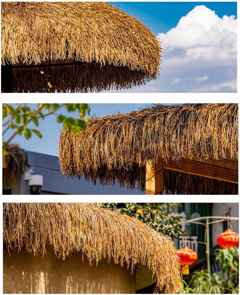 Simulation Thatch Fake Straw Thatch Panel Thatch Runner Roll Straw Roof Thatch Artificial Decorative Palm Straw Thatch Tile Tiki Hut Grass Roof Duck Blind Grass(Yellow b,0.5x30m)