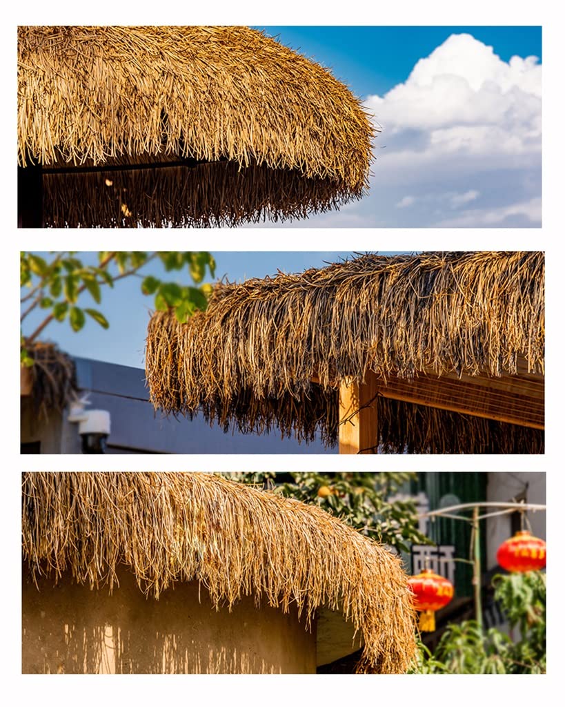 Este Rollo de Paja Artificial de plástico con Hojas de Palma para techos, decoración de Tejas Antiguas para Jardines, Casas de Madera, pabellones de Paja Artificial de PE/PVC para techos de