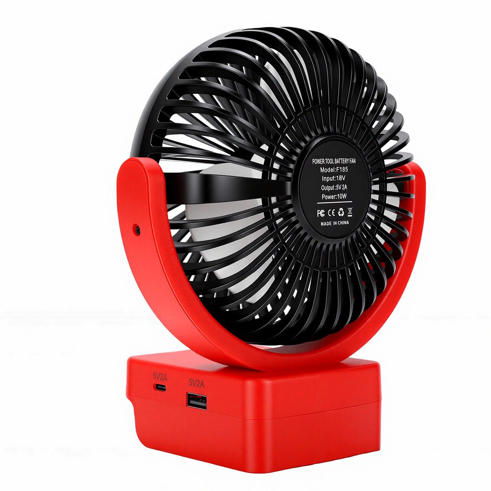Eujgoov Kabelloser Tragbarer Ventilator mit USB-A- und Typ-C-Aufladung für Camping und Baustelle. Bürstenloser 18-V-Motorventilator mit 3 Geschwindigkeiten und 360-Grad-Drehung Im