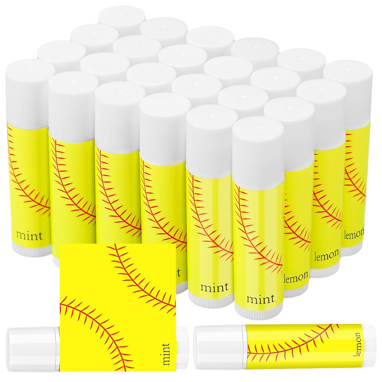 24 Pcs Softball Lip Balm for Softball Theme Party Bulk Gifts, Beeswax Moisturizing Lip Balm, Vanilla Flavor Plumping for Team Men Women Sports Lovers