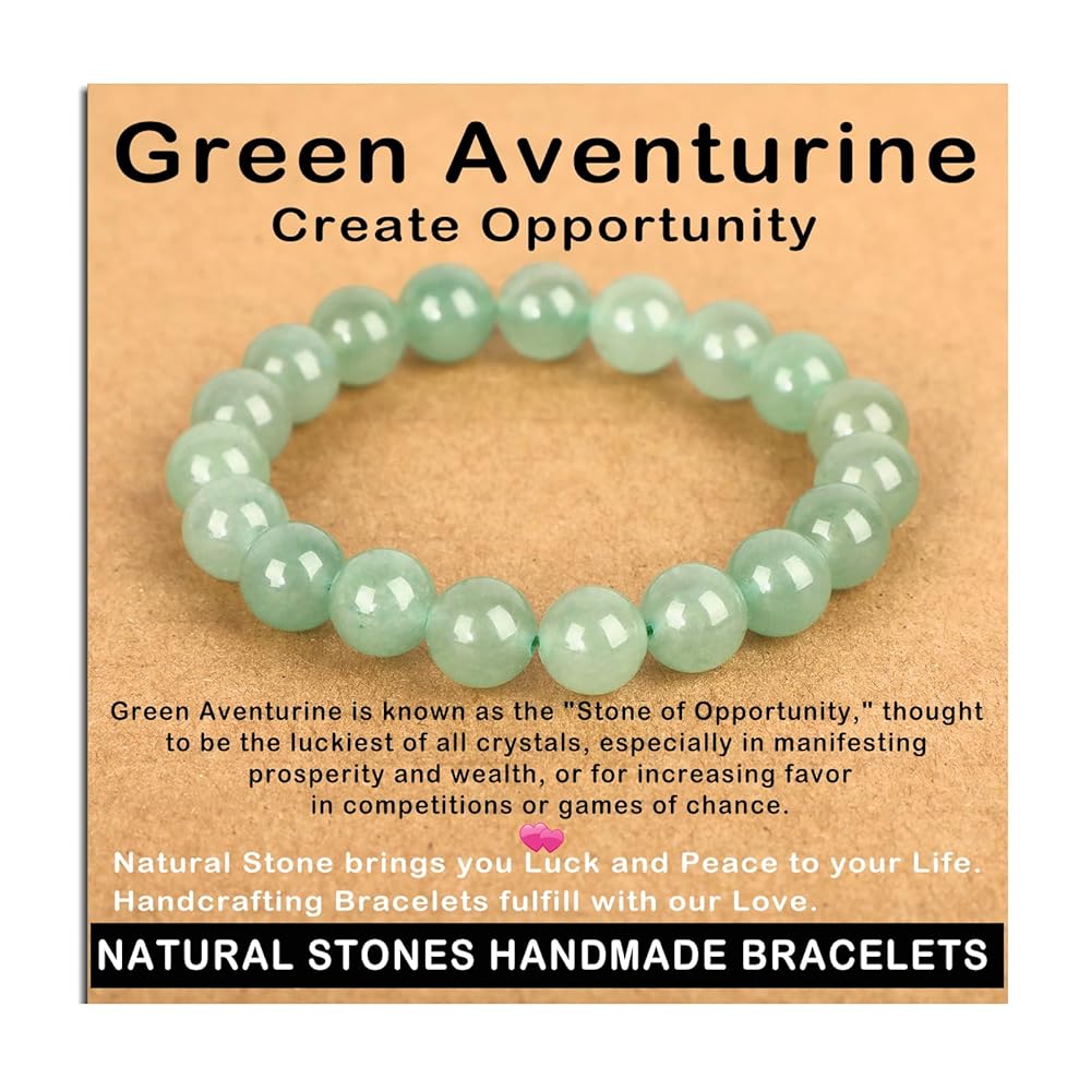 AD Beads Handmade Gemstone Stretch Elastic Bracelet Crystal Healing Reiki Nature\'s Beauty and Spiritual Essence Unisex (10mm, Green Aventurine (Opportunity))