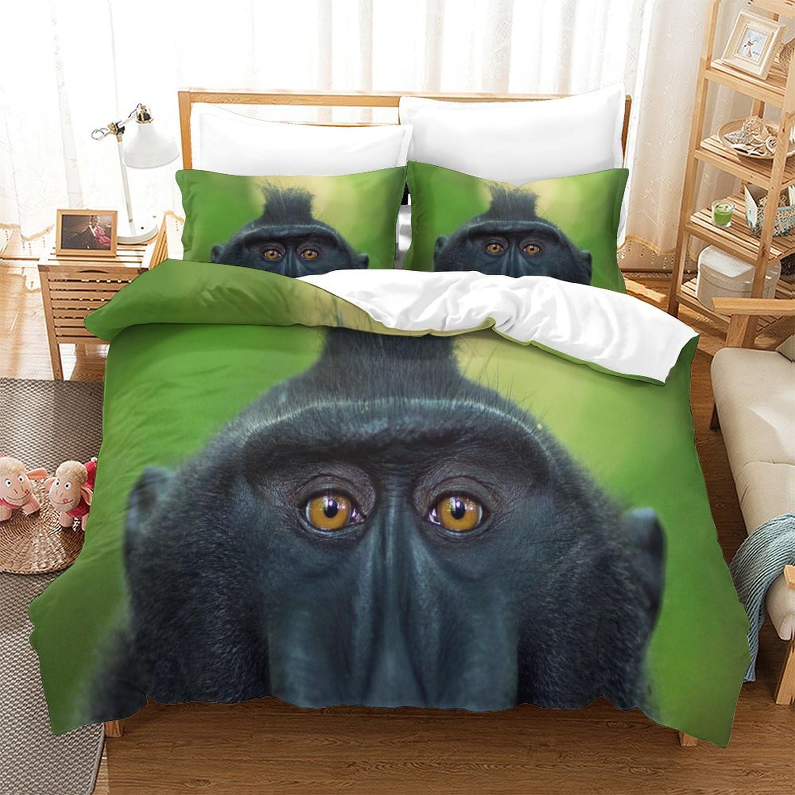P1S9U7W5Y 3D Printed Monkey Duvet Cover Set 3pcs Microfiber Monkey Bedding Set SuperKing