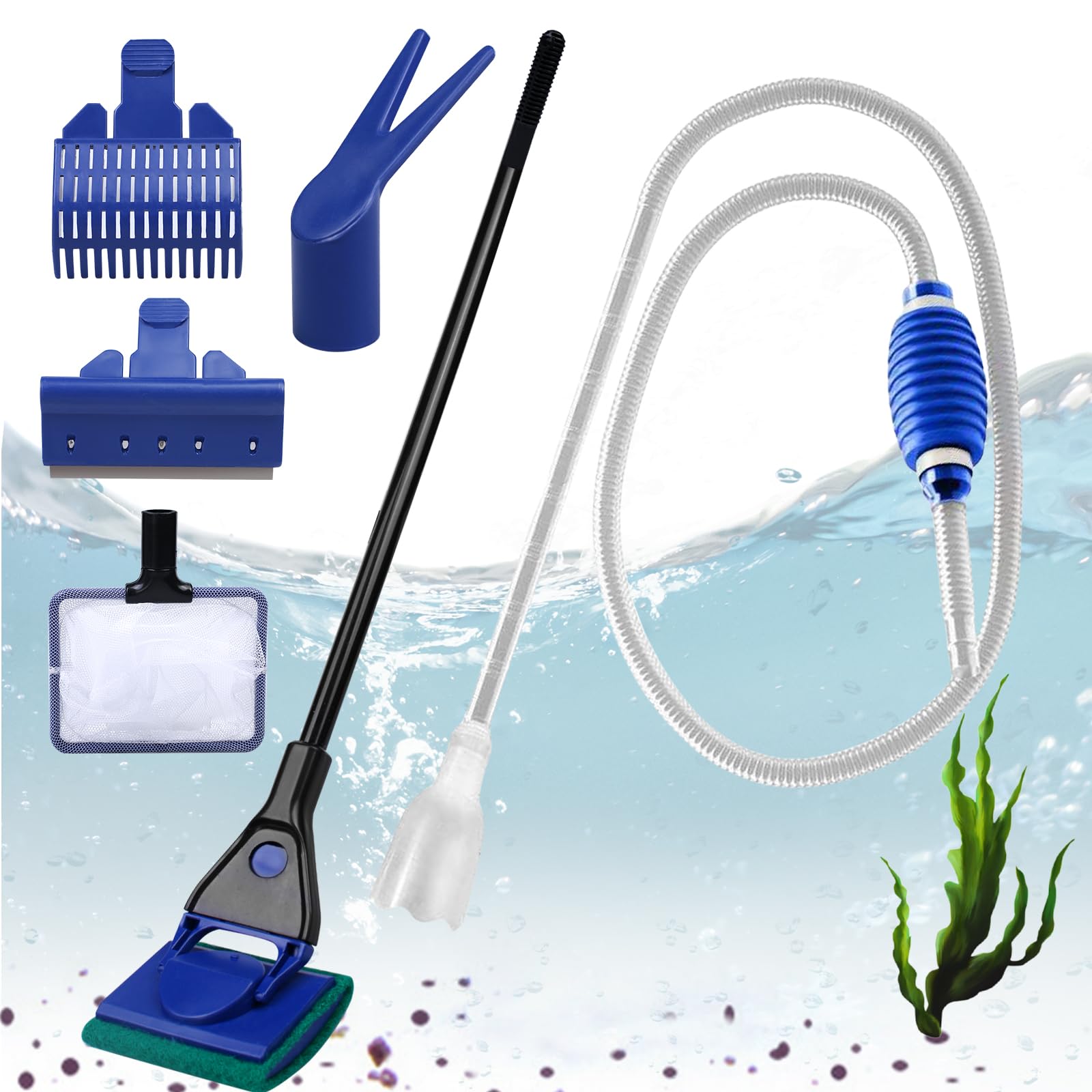 Set di pulizia per acquario, 5 in 1: accessori per acquario, cambio acqua, sifone e 5 strumenti di pulizia rimovibili, set di pulizia per acquario, strumenti di pulizia per il cambio dell'acqua e la