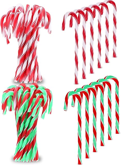 KAHEIGN 60Pcs Christmas Candy Cane, 15CM Plastic Candy Cane Christmas Tree Hanging Ornaments for Holiday Xmas Party New Years Home Decoration Favors (Red and White, Green Red and White)