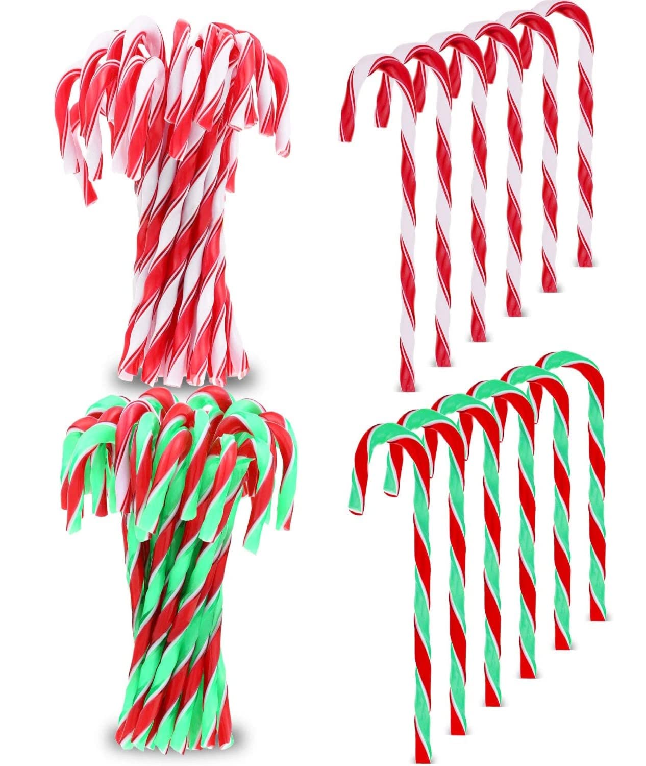 KAHEIGN 60 Pezzi Bastoncini di Zucchero di Natale, 15CM Bastoncino di Zucchero di Plastica Ornamenti D'attaccatura Dell'albero di Natale per Vacanza Natale Festa Nuovi Anni Casa Decorazione