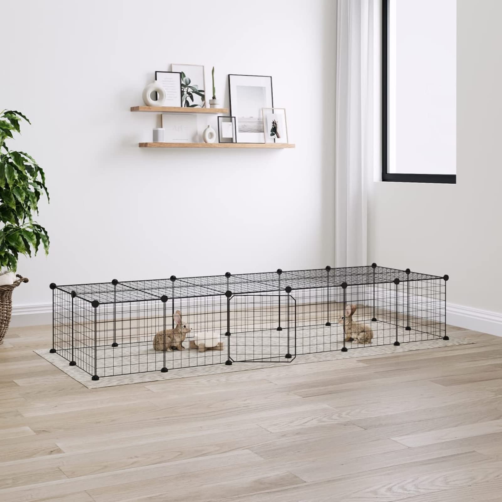 Jaula para Mascotas de 28 Paneles Puerta, LAPOOH Jaula Cobaya, Jaulas para Conejos, Valla para Mascotas, Recinto para Conejos, Parque para Conejos, Cosas para Conejos, Acero Negro 35x35 cm