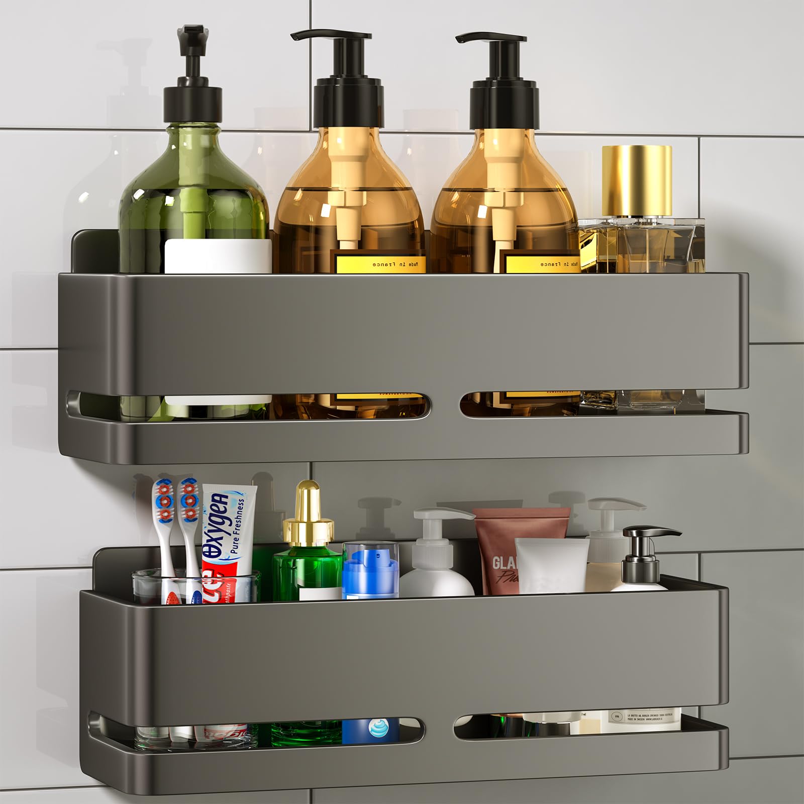 YESENT Shower Caddy 2-Pack Shower Shelf Heavy-Duty Bathroom Storage Shelf Large Capacity No-Drill Bathroom Organizer Gray Metal Storage