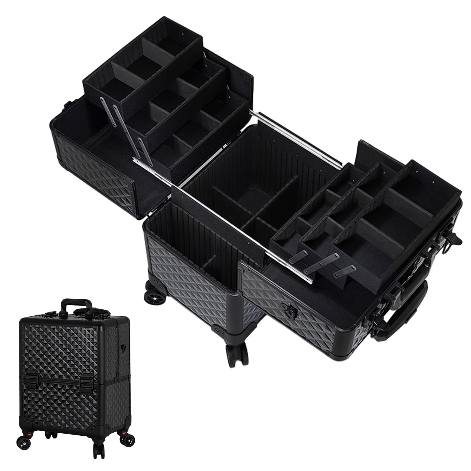 Valigetta per Cosmetici, Astuccio per Cosmetici, Astuccio per Trucco con Ruote, Astuccio per Trucco Professionale, Organizer da Viaggio per truccatori, Beauty Case in Alluminio,