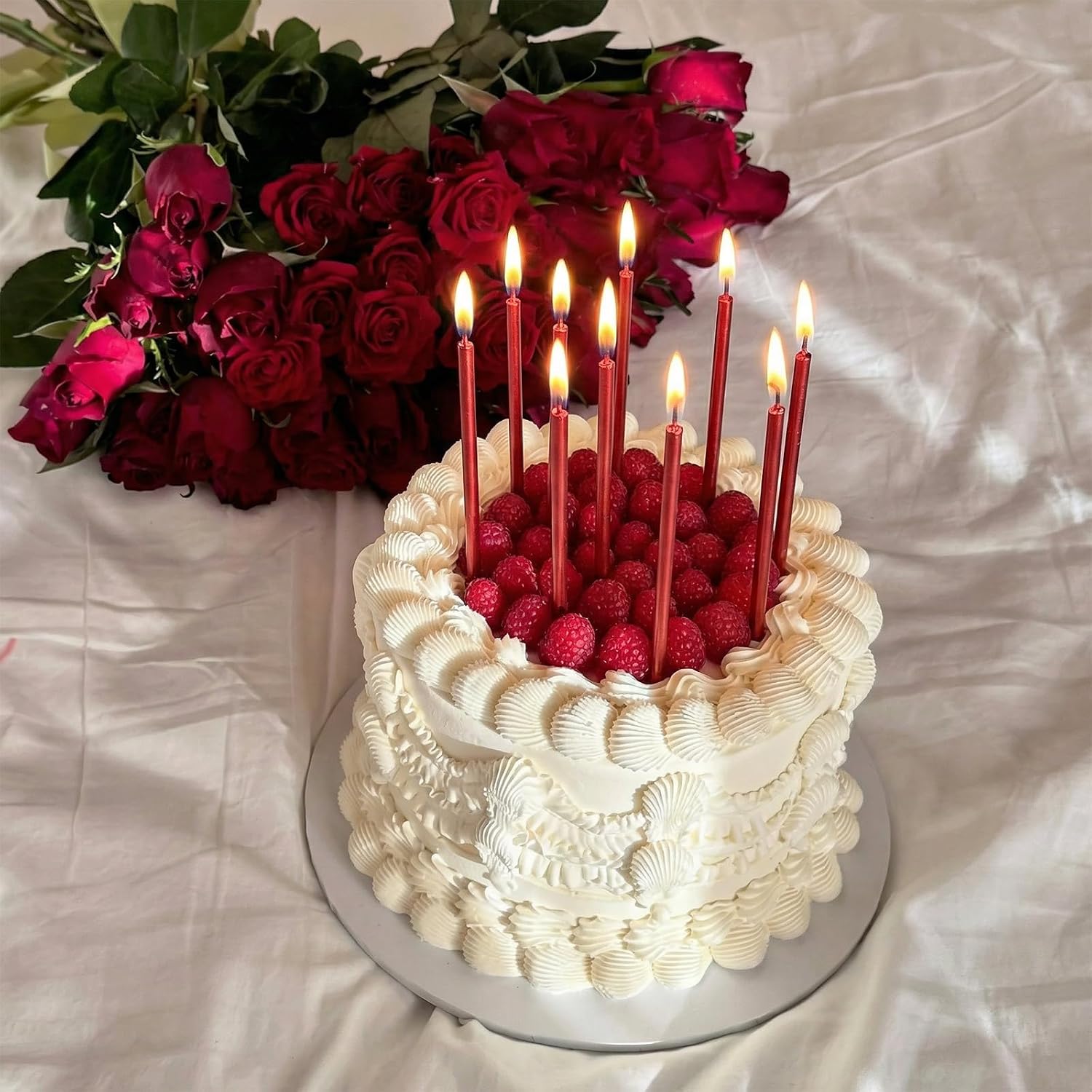 24-Count Long Thin Birthday Candles, Tall Red Candles Cake Toppers, Cake Candles, Party Supplies, Birthday Decorations