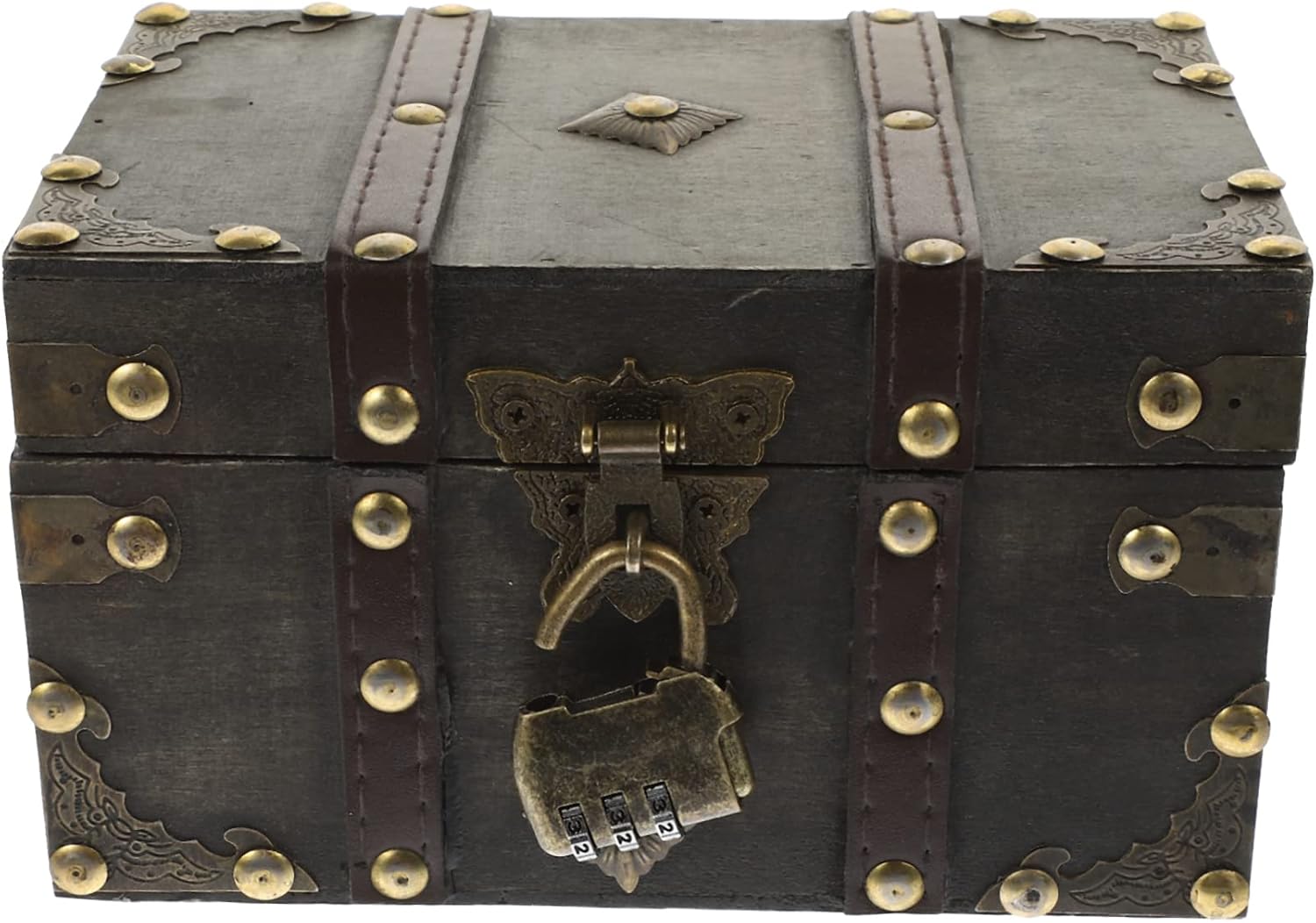 MNDEAN Health Gear Decorative Wooden Box Vintage Case Pirate Style Treasure Jewelry Chest, Handmade Stylish Jewelry Storage Case Solid Wood Covered