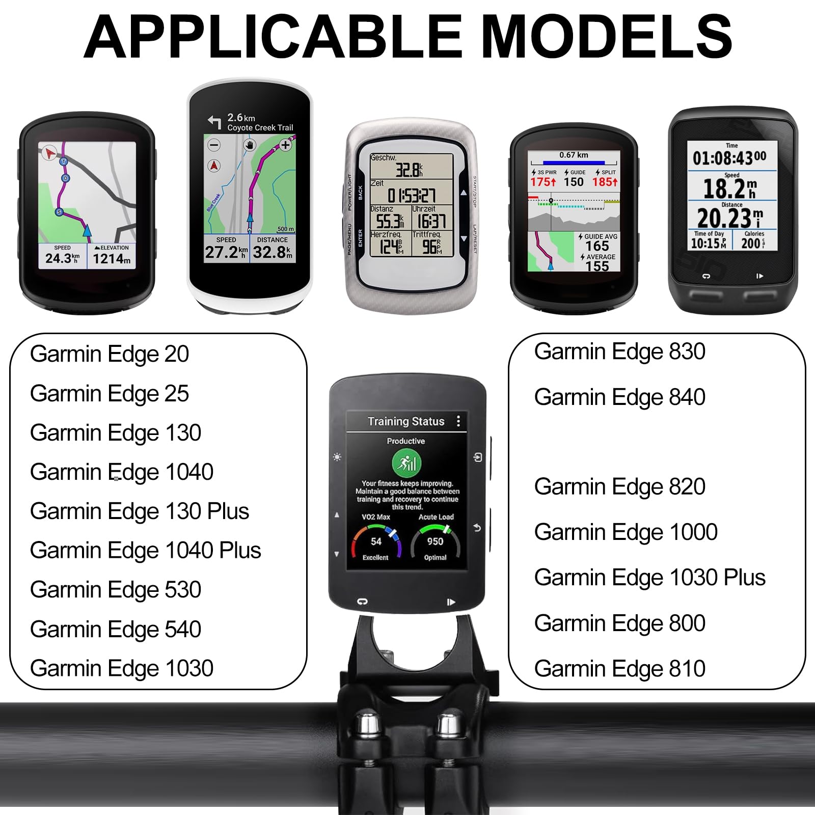 Supporto Manubrio Bici Per Garmin Edge - In Alluminio, Nero, Compatibile Con Modelli 530, 540, 1040 E Altri