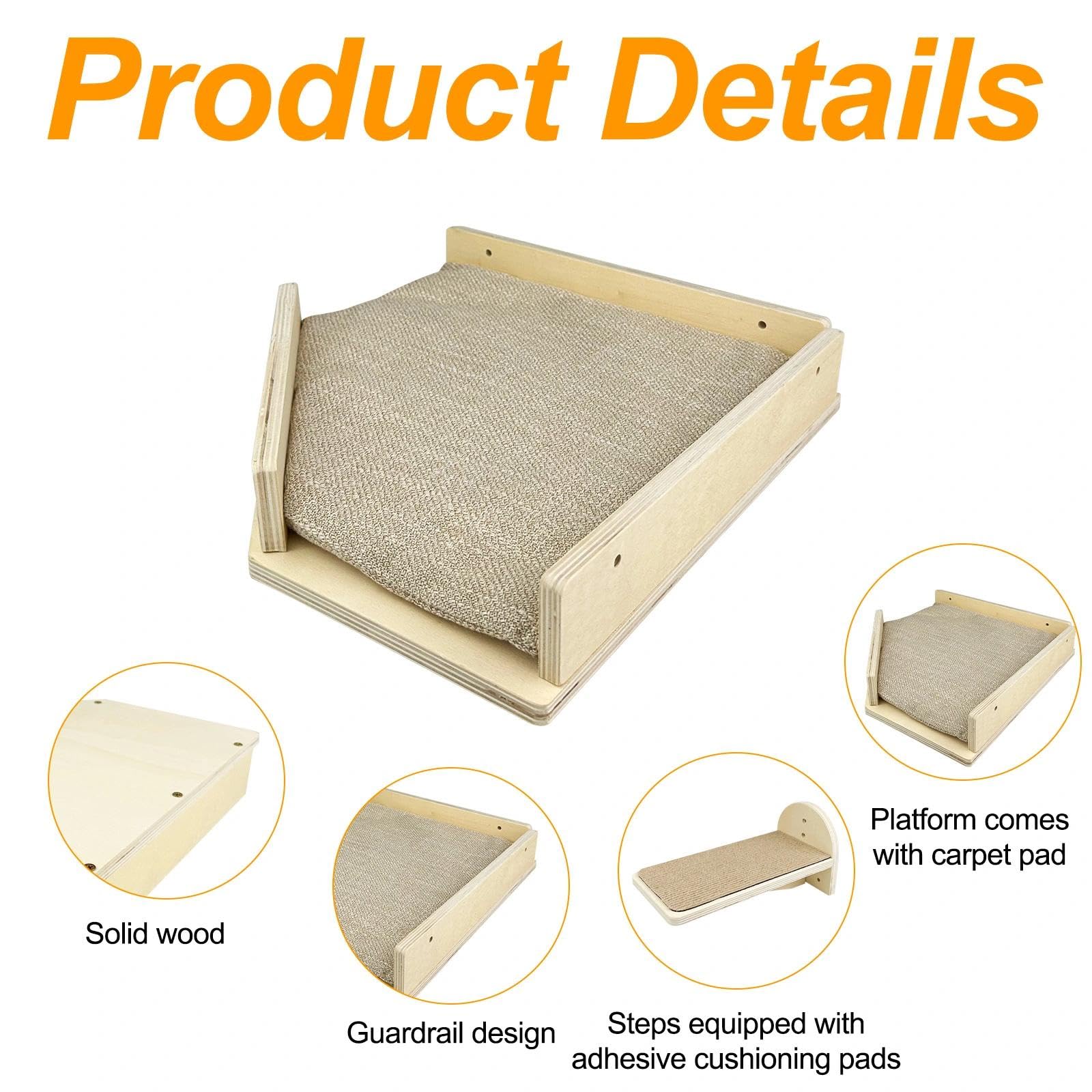 4er Set Kletterwand Katzen, Katzen Wandelemente,Katzentreppe Wand | Katzenbretter für Die Wand, Katzenwandmöbel Set, Katzenleiter Wand für Katze Klettern Spielen Faulenzen(Massivholz)