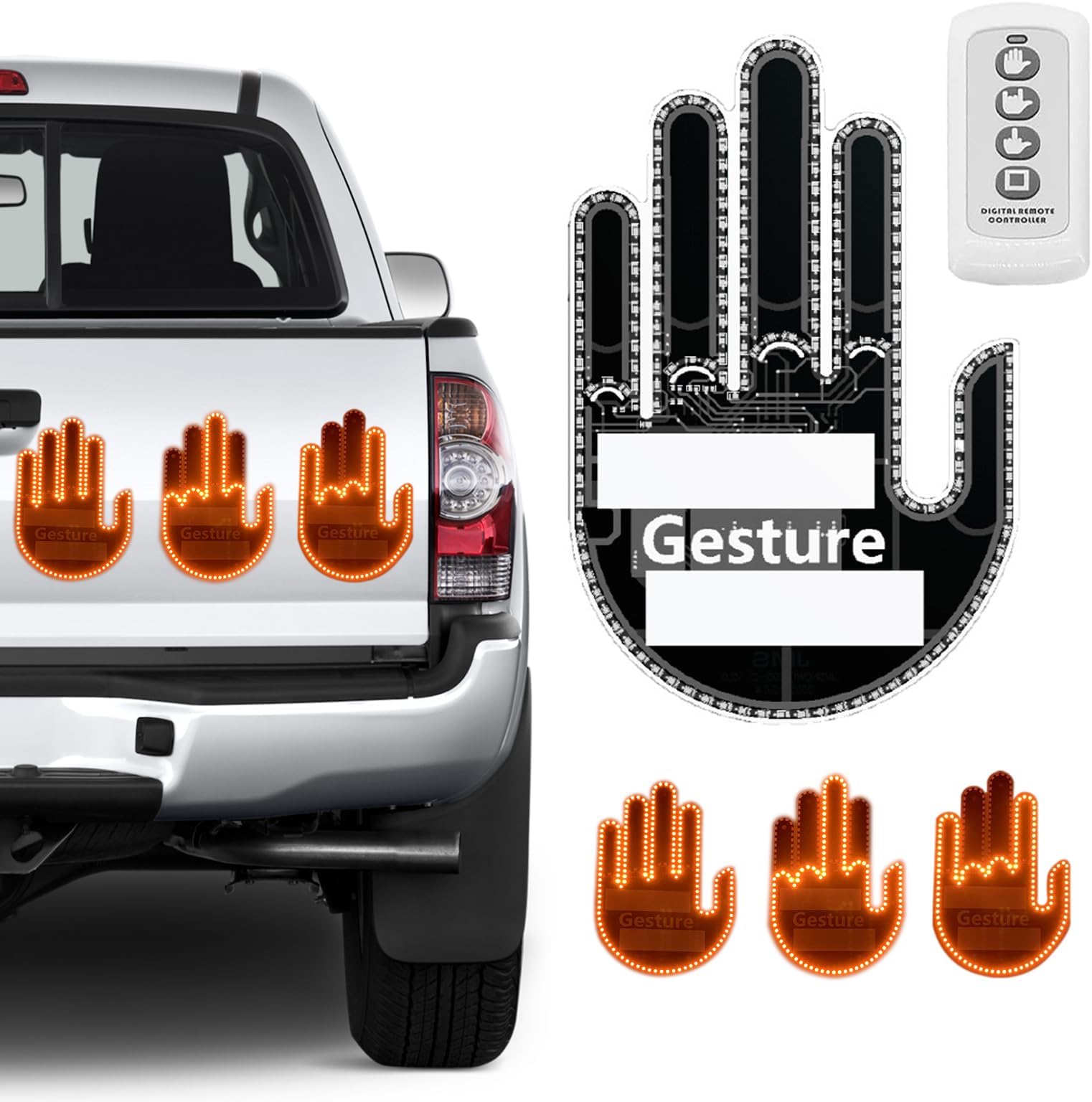 SENOY 2024 New Hand Gesture Light for Car,Finger Gesture Light With Remote,Glo Gesture Hand Light for Car Back Window, Road Rage Led Hand Sign Gesture Car Truck Geshowitz Accessories